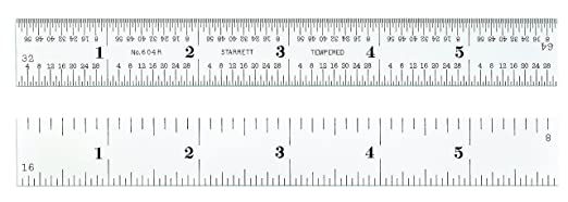 Starrett C604R-12 Spring Tempered Steel Rule With Inch Graduations, 4R Graduation, 12" Length, 1" Width, 3/64" Thickness: Construction Rulers
