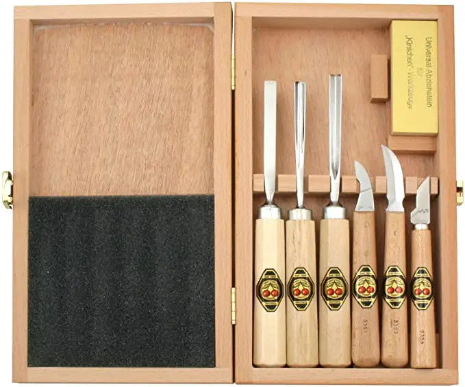 Two Cherries 515-3437 7-Piece Wood Carving Set in Wood Box: Home Improvement