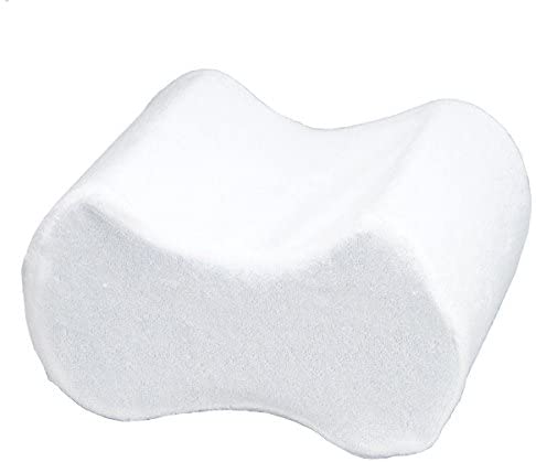 Deluxe Comfort Knee Separator Cushion with Removable cover - Contoured Memory Foam Cushion - Latex-Free - Perfect For Side Sleepers - Leg Wedge Pillow, White